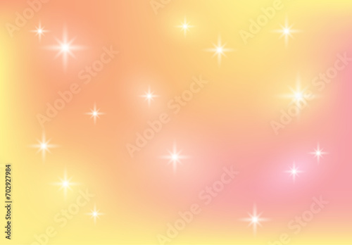 Abstract horizontal y2k aesthetics background with stars. Yellow and pink gradient, flow of light, energy, cosmic sky