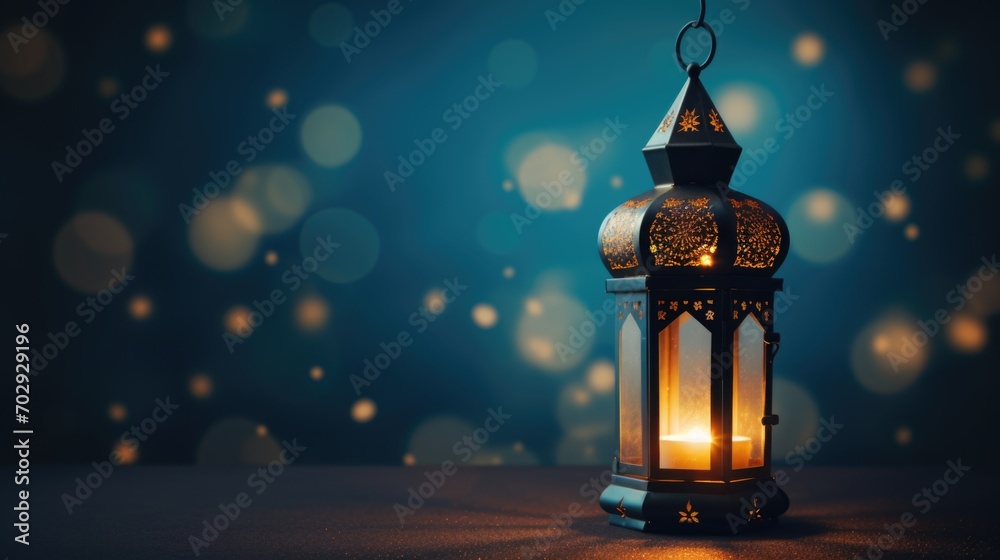 Vintage ramadan lantern with night background - obrazy, fototapety, plakaty 