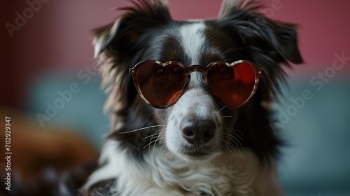 A Border Collie Sporting Trendy Heart-Shaped Sunglasses © Kostiantyn