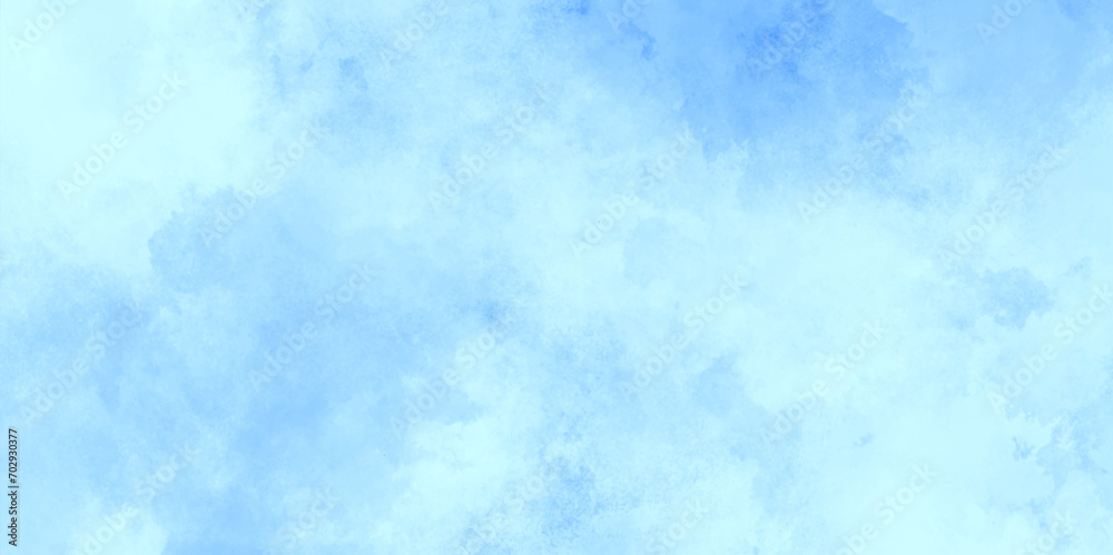 Chaotic light blue watercolor grunge texture, grainy illustration art abstract blue color texture backdrop, clear and smooth watercolor blue sky background, white clouds on decorative blue paper.	