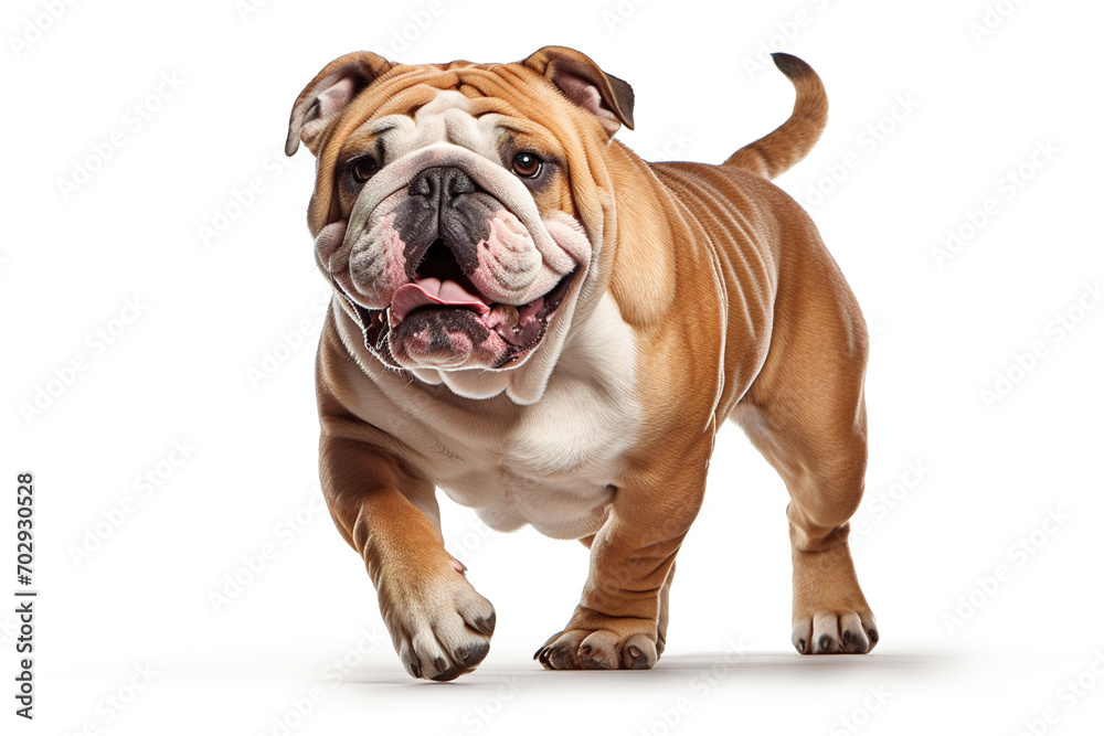 French Bulldog walking on white background. Generative AI French Bulldog walking on white background. Generative AI