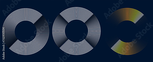 set of shining geometric circle lines. Modern dark and yellow gradient circle line pattern. Futuristic technology concept. Horizontal banner template. Vector