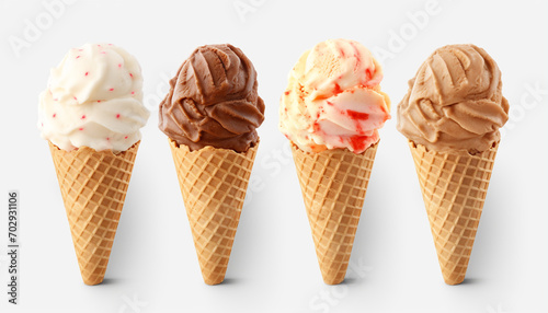 Ice cream scoop on waffle cone on transparent background 