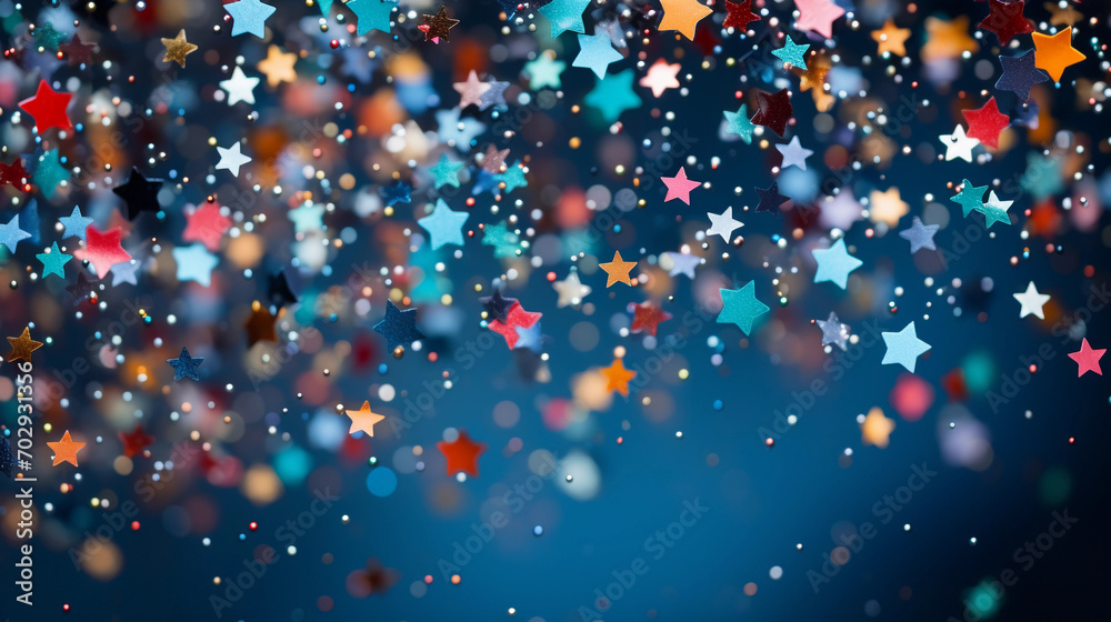 Stars-Shaped Confetti Cascading on a Vibrant Uniform Background