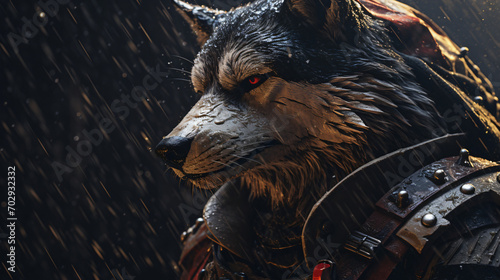 Wolf warrior in rain