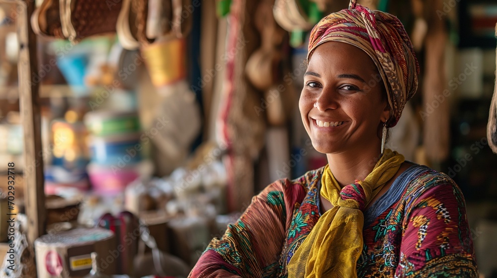 Smiling Woman with Colorful Head Scarf