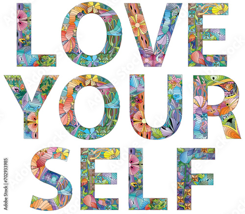 LOVE YOURSELF vector illustration isolated on a white background.
