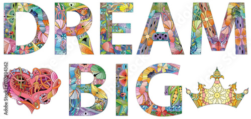 DREAM BIG hand drawn modern design vector illustration.