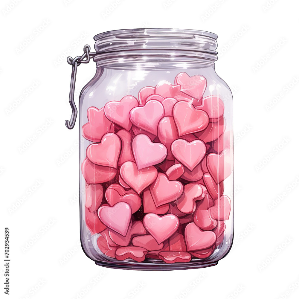 Jar filled with pink hearts. AI generated image Jar filled with pink hearts. AI generated image
