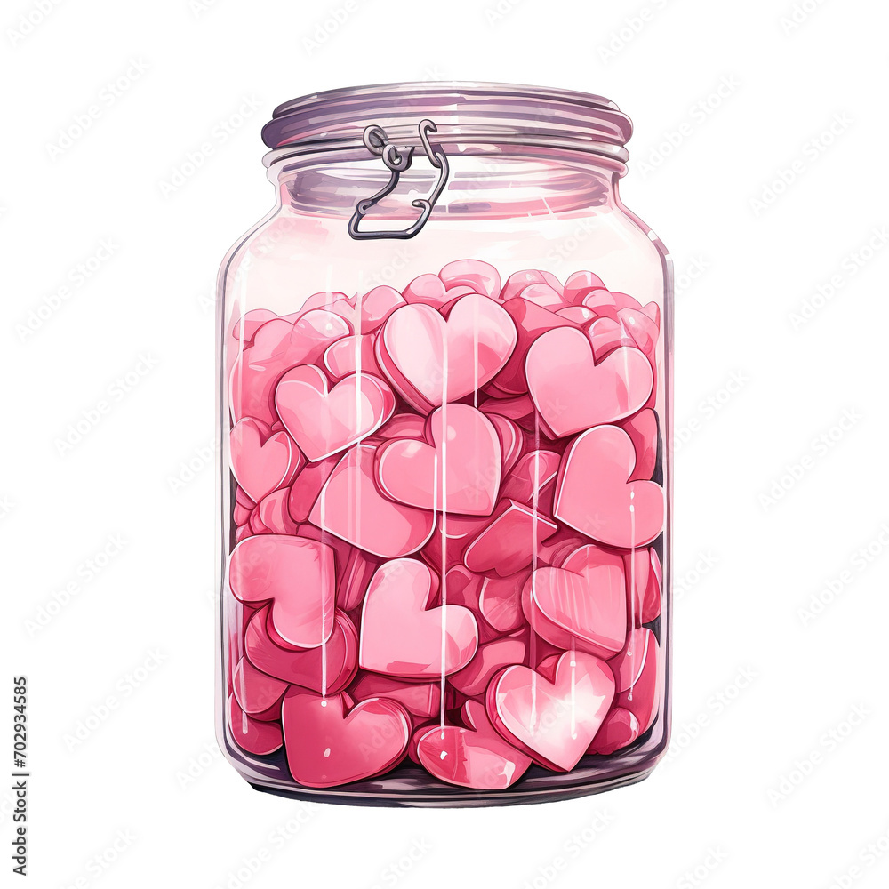Jar filled with pink hearts. AI generated image Jar filled with pink hearts. AI generated image