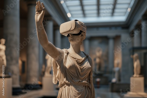 antike Statue in einem Museum mit einer VR-Brille photo