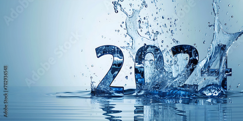Numbers 2024 with water splash, take care of the water