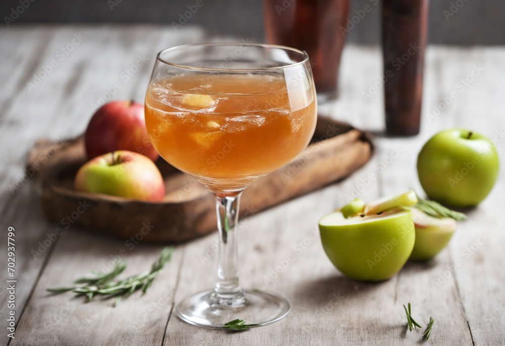 Autumn-inspired cocktail with apple slices and fresh rosemary Autumn-inspired cocktail with apple slices and fresh rosemary