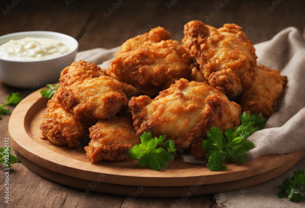 Delicious Fried Chicken Bites Served on a Wooden Tray