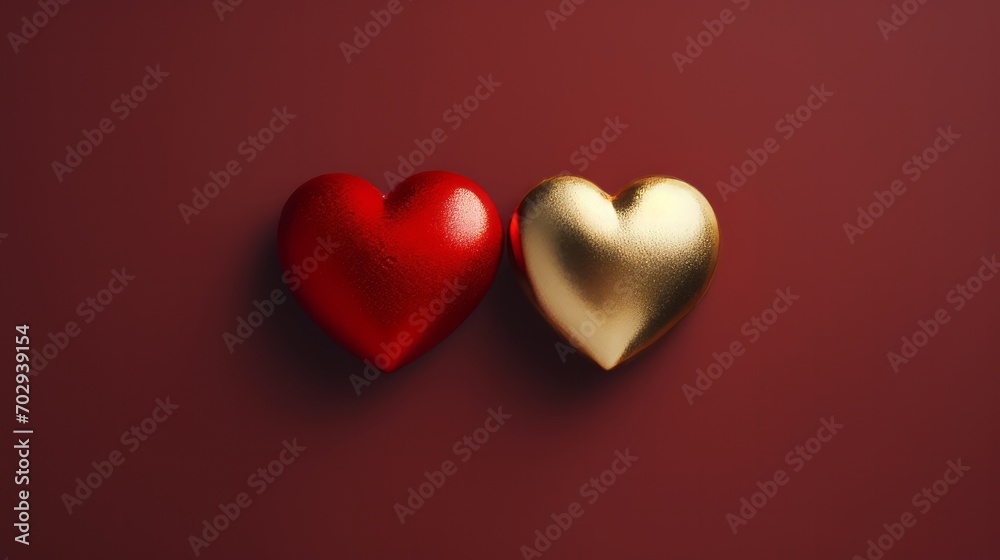Two Hearts in Red and Gold on a Vibrant Background