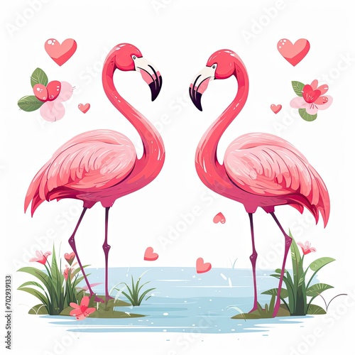 Illustration of a pair of flamingos loving each other © nafanya241