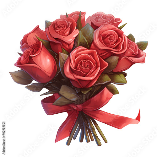 Bunch of red roses with a red bow. AI generated image