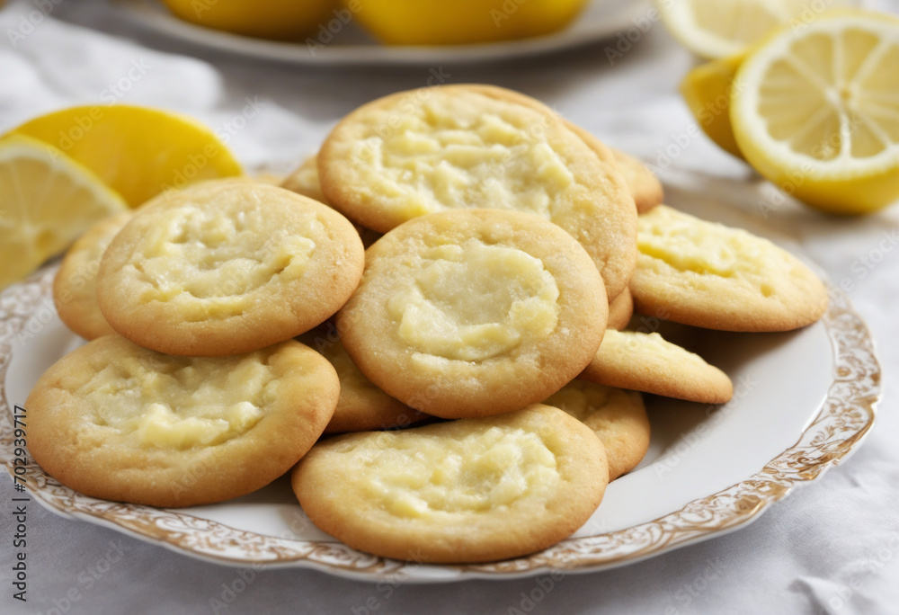 Lemon crackle cookies arranged neatly on a platter.