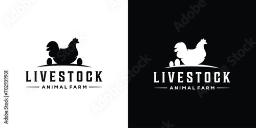 Creative Chicken Eggs Logo. Livestock, Farm, Hen and Eggs Silhouette Logo Icon Symbol Vector Design Template.