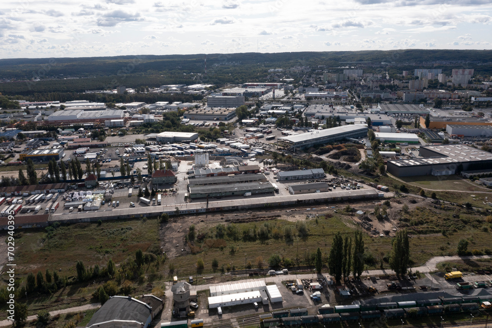 Obraz premium Districts on the right side of the Oder River in Szczecin from a drone in Poland.