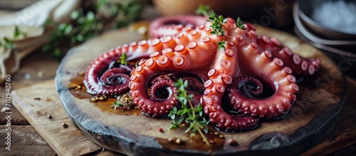 Octopus sashimi seafood available at Asian restaurant in Japan and Korea