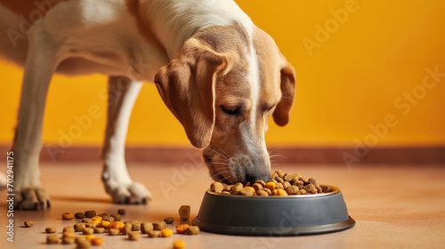 dog with a Bowl eating his food photo