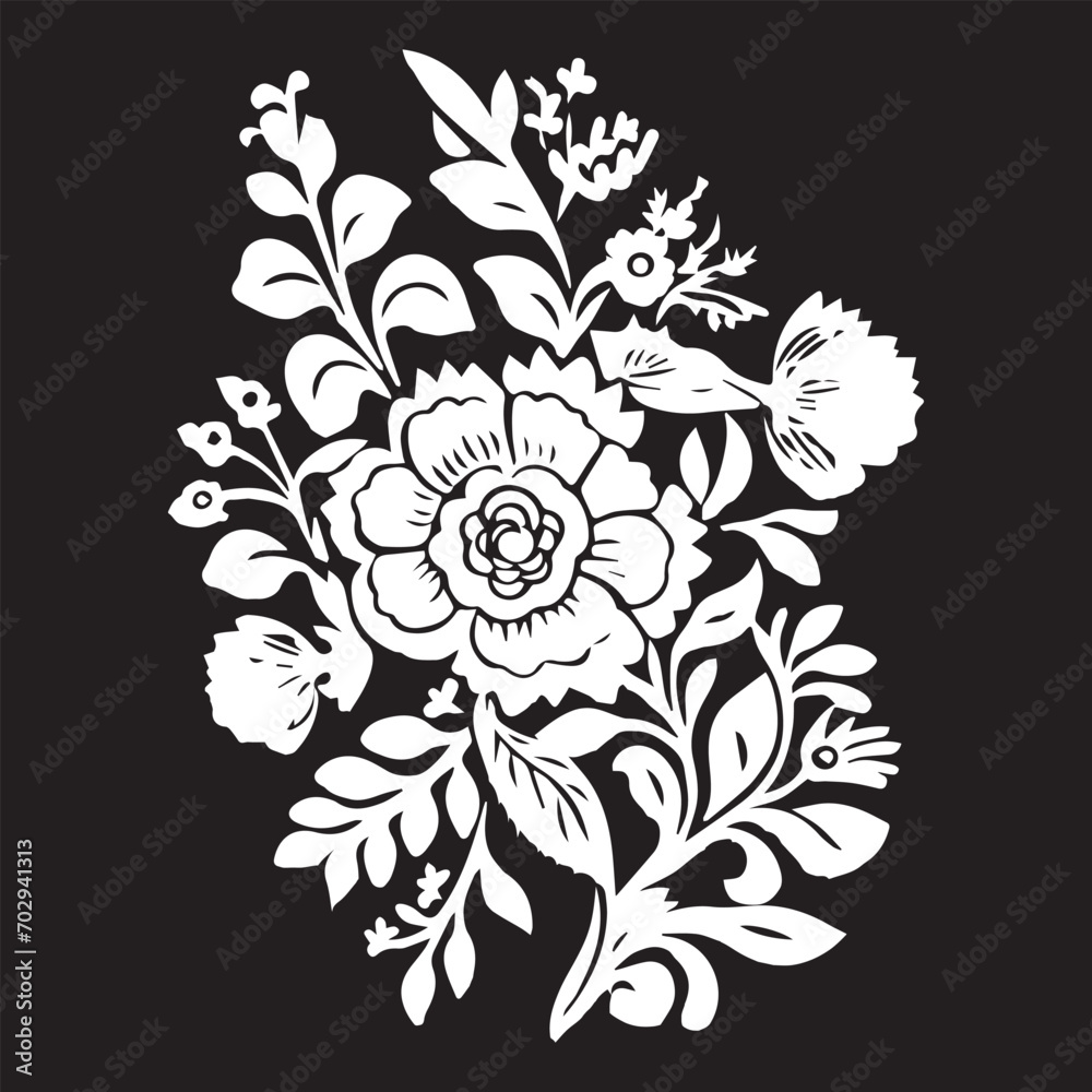 Fototapeta premium White flower silhouette vector illustration in black background