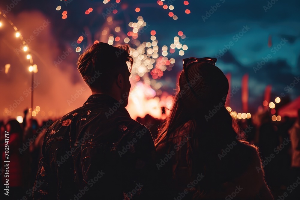 Couple Watching Fireworks, Marking The Romantic End To Valentines Day