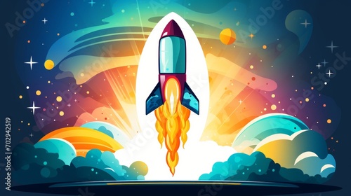 A Cartoon Rocket Flying Through the Sky