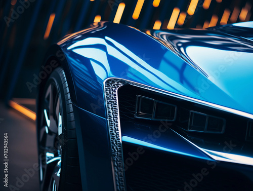 close up of a Abstract blue luxury car 
