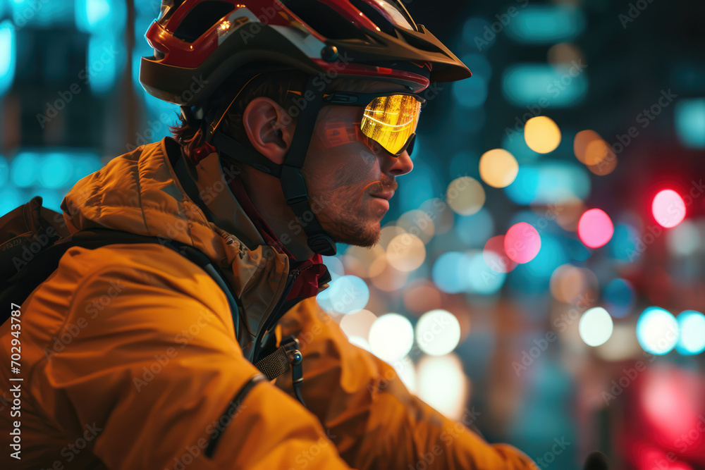 Cyclist Navigating With Ar Helmet Display, Tracking Route And Stats Cyclist Navigating With Ar Helmet Display, Tracking Route And Stats