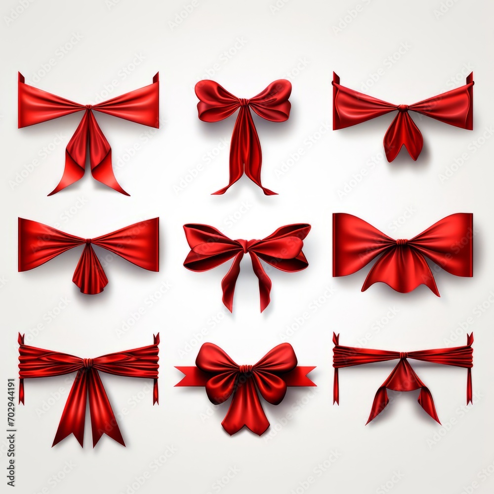 Red bows on white isolated white background