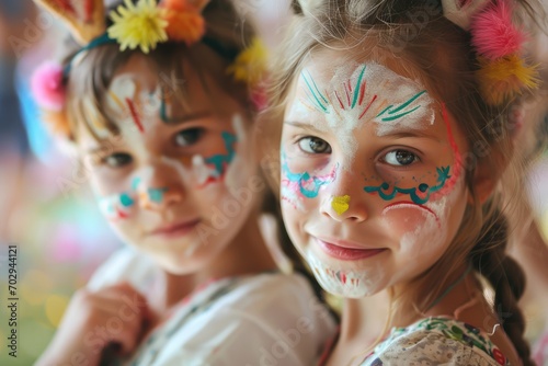Easter-Inspired Face Painting: Children With Bunny Cheeks And Vibrant Designs