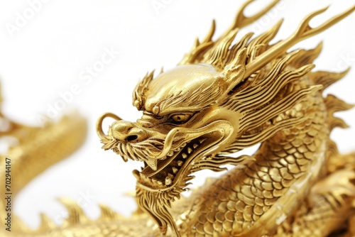 Golden Chinese dragon on white background  Chinese New Year 2024. Generative AI