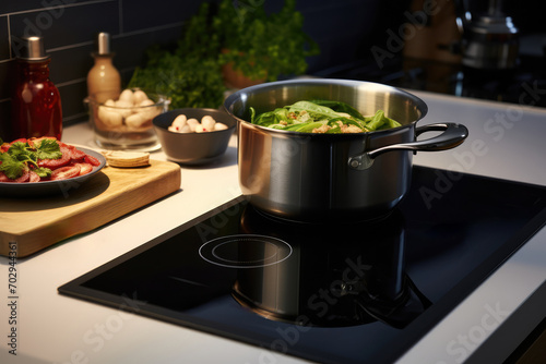 Efficient Cooking With Modern Technology, Featuring Induction Cooktop On Electric Stove