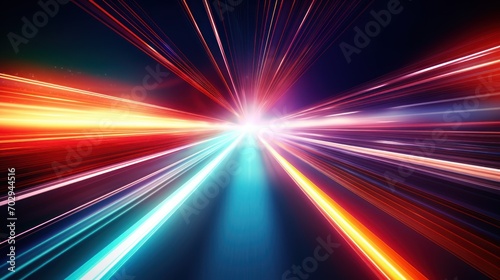 Abstract colorful background with bright neon lights and glowing lines.