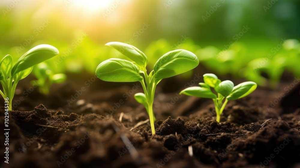 Growing basil plants dynamic growth Birth of new life in nature Seedling growth through rich soil Growing basil plants dynamic growth Birth of new life in nature Seedling growth through rich soil