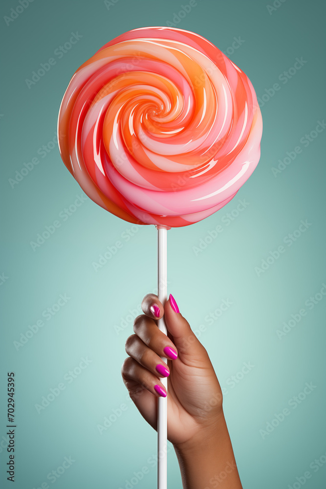 hand holding lollipop on plain studio background hand holding lollipop on plain studio background