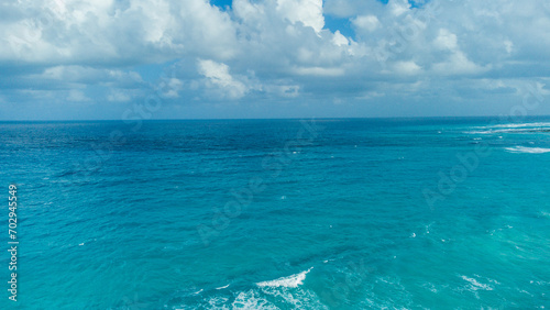 tropical sea and sky of cancun caribbean aerial view