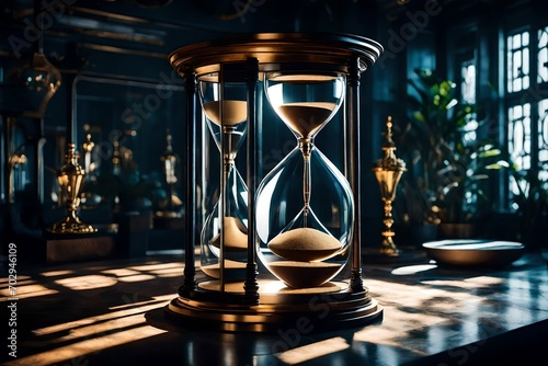 Hourglass image representing the measured and transitory nature of time in a variety of media and contexts 