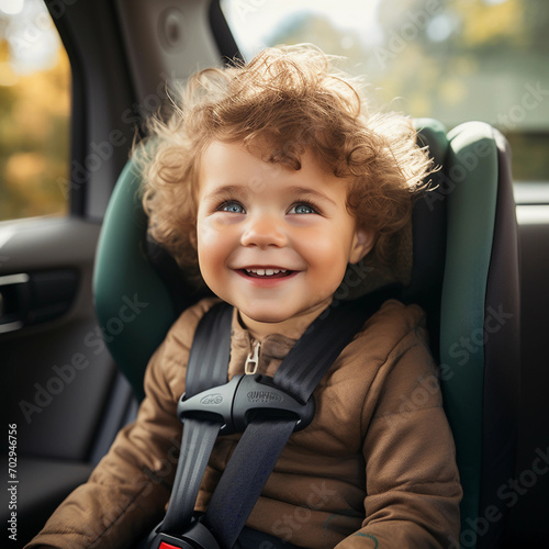 Smiling child strapped in a car seat  © Business Pics