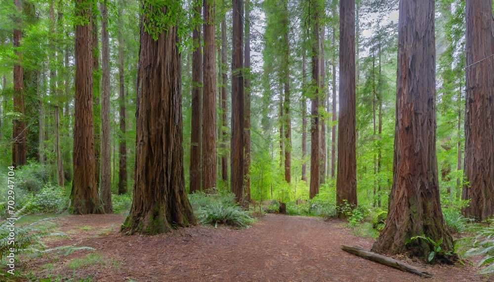 sunlight through the redwood forest in morning sunlight through the redwood forest in morning