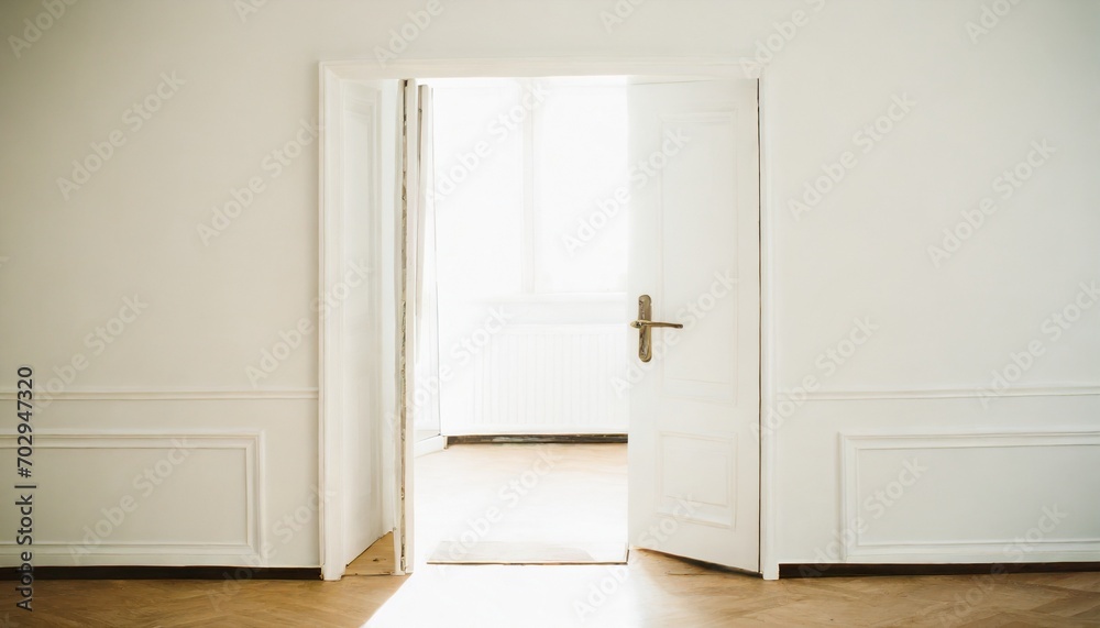 open white door in empty room open white door in empty room