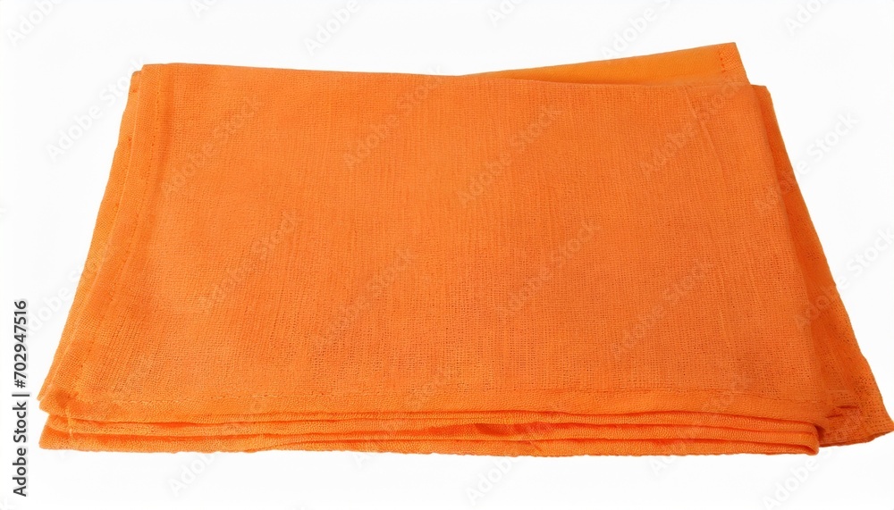 orange color folded cotton napkin isolated kitchen towel top view element for design