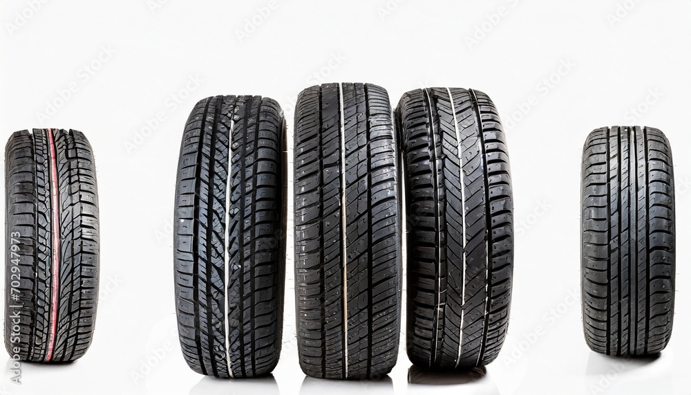 set of winter tyres on a white background set of winter tyres on a white background