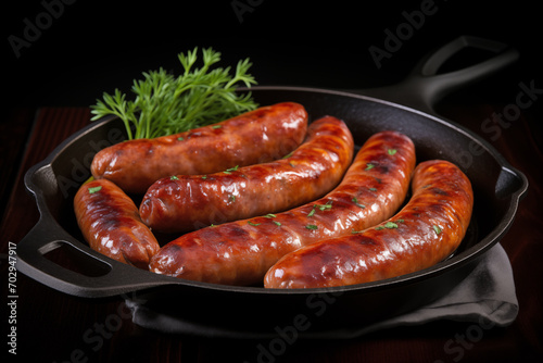 Grilled Sausages in Cast Iron Pan with Fresh Herbs