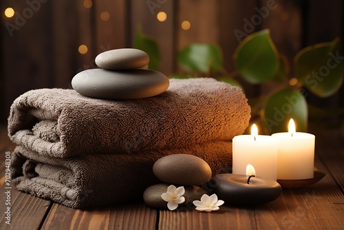 Spa stones with towels and candles