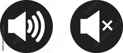 Sound on off icon set . Speaker on and muted volume icons . Vector illustration photo