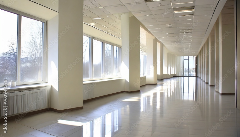light blurred background the hall of an office or medical institution with panoramic windows and a perspective light blurred background the hall of an office or medical institution with panoramic windows and a perspective