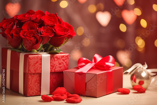 Romantic Red Roses with Heart-Shaped Bokeh Lights